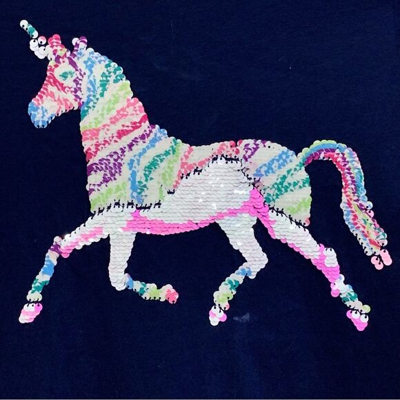 LANDS END T-Shirt Girls Medium Black Crew  Long Sleeve Colorful Sequin Unicorn. - Picture 3 of 9